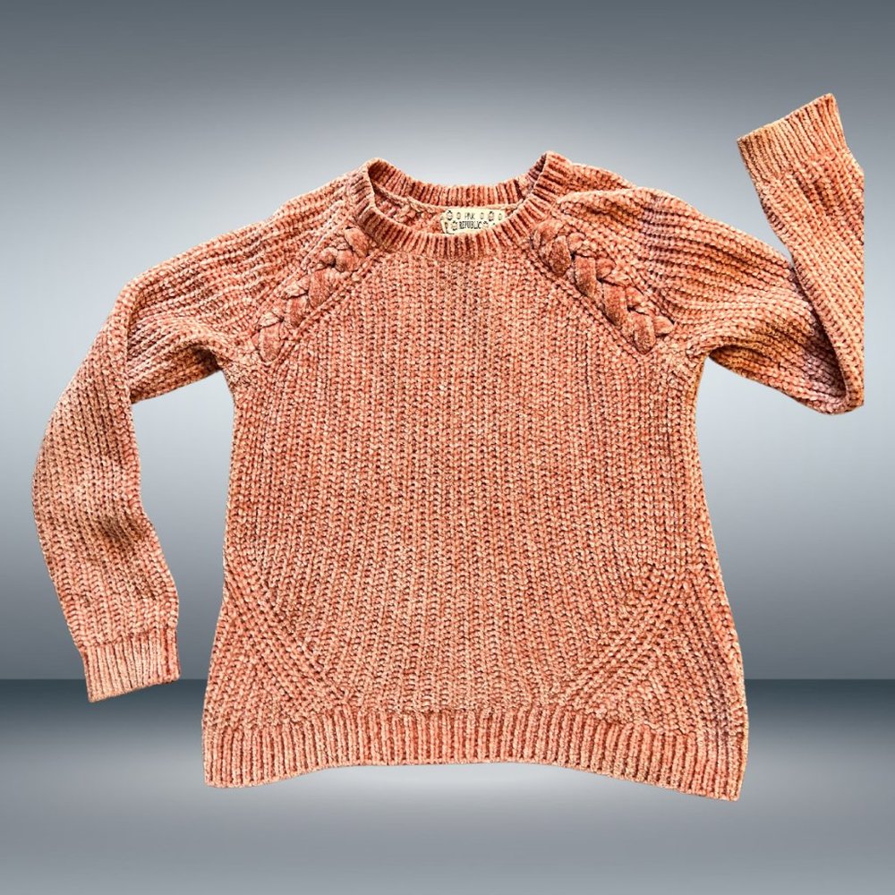 Pink Rose Soft Chenille Mauve Pink Cable Knit Sweater